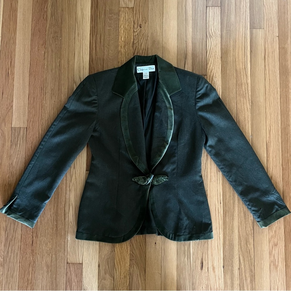 Vintage Christian Dior Wool and Velvet Green Blazer